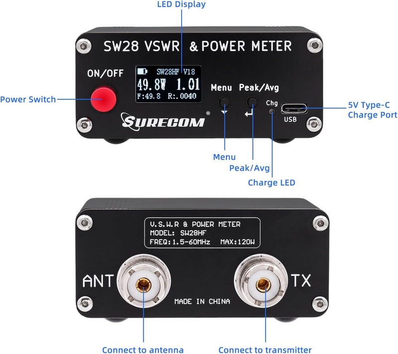 Mcbazel متر V.S.W.R. و الطاقة المصغر Surecom SW-28HF 1.5MHz-60MHz 120W - Image 2